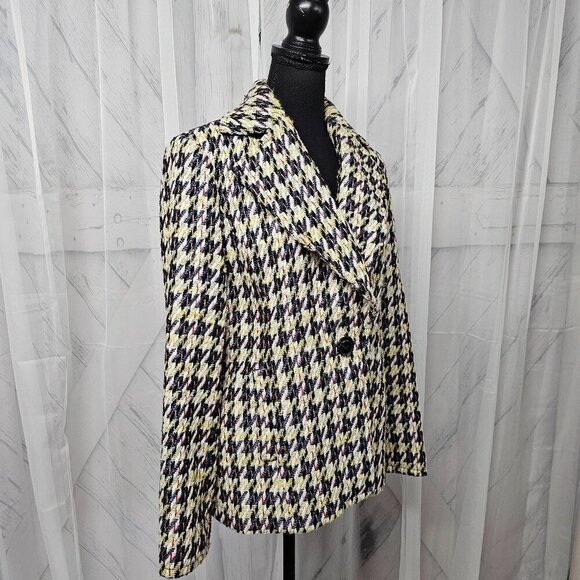 Etcetera Blue Multicolor Tweed Herringbone Single Breasted Blazer Size 4 - Picture 3 of 13